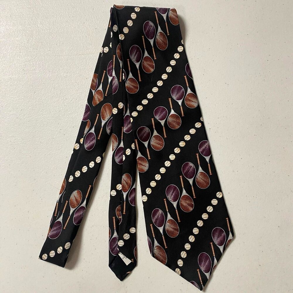Oscar de la Renta Men's Silk tie made in USA Rocket Tennis Print - Picture 2 of 5